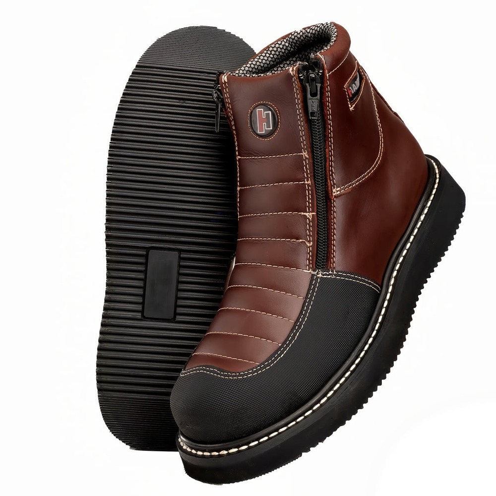 Hammer Force HM-338 Mens Wine Leather Dual Zipper Comfort Work Boots Sz 7 US